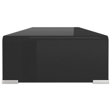 Suport TV/monitor din sticlă, 80x30x13 cm, negru - Img 4
