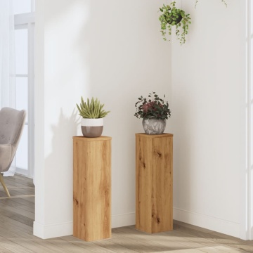 Suporturi de plante, 2 buc., stejar artizanal, 17x17x60cm, lemn - Img 1
