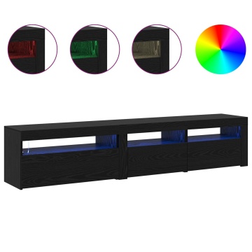 Suporturi TV 2 buc cu lumini LED Stejar Negru Lemn Ingineresc, Suport TV cu lumini LED - Stejar Negru - 75x35x40 cm - Fabricat din Lemn Ingineresc - Img 4