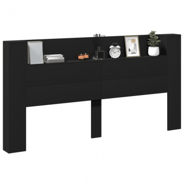 Tăblie cu dulap și LED, negru, 200x16,5x103,5 cm - Img 8
