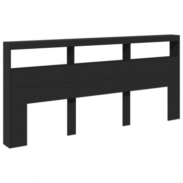 Tăblie cu dulap și LED, negru, 220x17x102 cm - Img 3