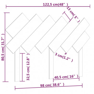 Tăblie de pat, alb, 122,5x3x80,5 cm, lemn masiv de pin - Img 5