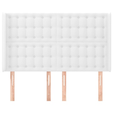 Tăblie de pat cu aripioare, alb, 147x16x118/128 cm, piele eco - Img 3