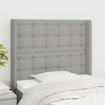Tăblie de pat cu aripioare gri deschis 103x16x118/128 cm textil - Img 1