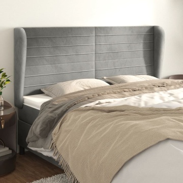 Tăblie de pat cu aripioare gri deschis 183x23x118/128cm catifea - Img 1