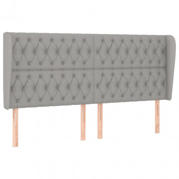 Tăblie de pat cu aripioare gri deschis 203x23x118/128 cm textil - Img 2