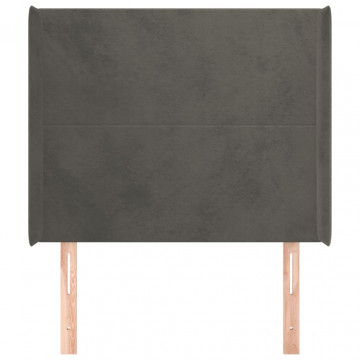 Tăblie de pat cu aripioare gri închis 103x16x118/128 cm catifea - Img 3