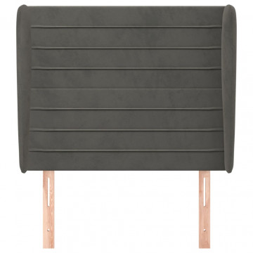 Tăblie de pat cu aripioare gri închis 103x23x118/128 cm catifea - Img 3