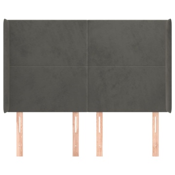 Tăblie de pat cu aripioare gri închis 147x16x118/128 cm catifea - Img 3