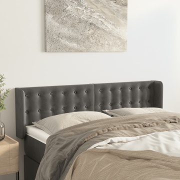 Tăblie de pat cu aripioare gri închis 147x16x78/88 cm catifea - Img 1