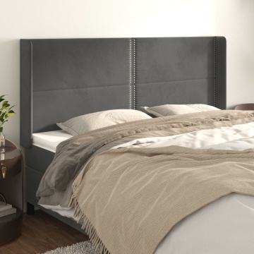 Tăblie de pat cu aripioare gri închis 183x16x118/128 cm catifea - Img 1