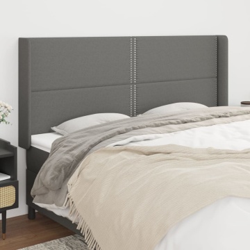 Tăblie de pat cu aripioare gri închis 203x16x118/128 cm textil - Img 1