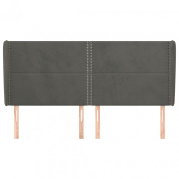 Tăblie de pat cu aripioare gri închis 203x23x118/128 cm catifea - Img 3