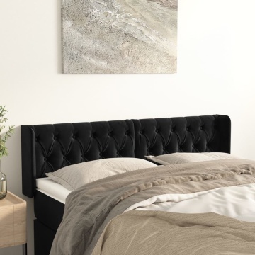 Tăblie de pat cu aripioare negru 147x16x78/88 cm catifea - Img 1