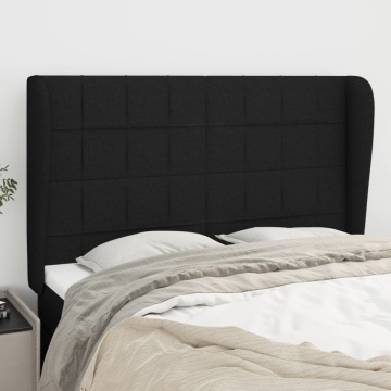 Tăblie de pat cu aripioare, negru, 147x23x118/128 cm, textil - Img 1