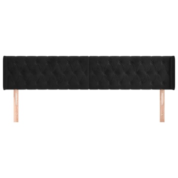 Tăblie de pat cu aripioare negru 183x16x78/88 cm catifea - Img 3