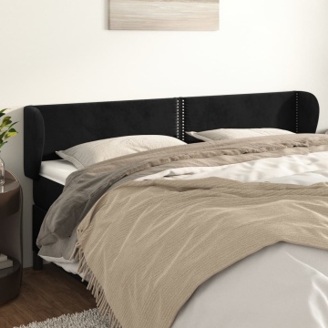 Tăblie de pat cu aripioare negru 183x23x78/88 cm catifea - Img 1