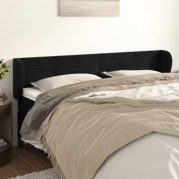 Tăblie de pat cu aripioare negru 203x23x78/88 cm catifea - Img 1