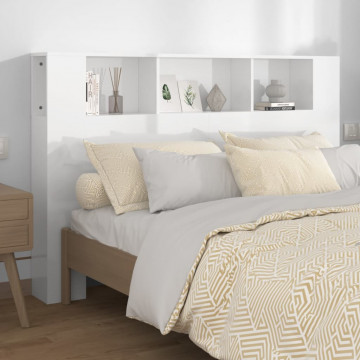 Tăblie de pat cu dulap, alb extralucios, 160x18,5x104,5 cm - Img 1