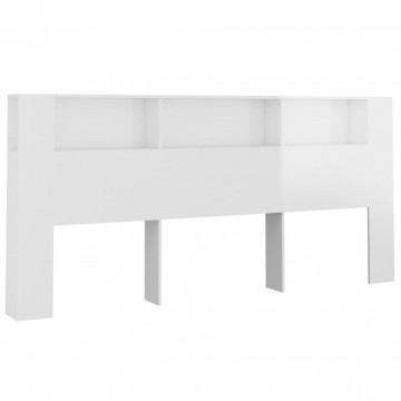 Tăblie de pat cu dulap, alb extralucios, 220x18,5x104,5 cm - Img 2