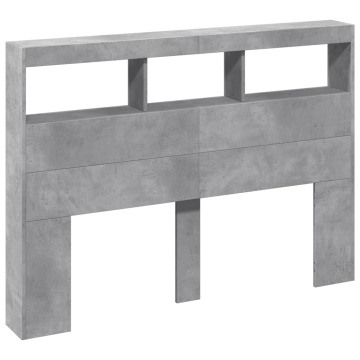 Tăblie de pat cu dulap și LED, gri beton, 140x17x102 cm - Img 3