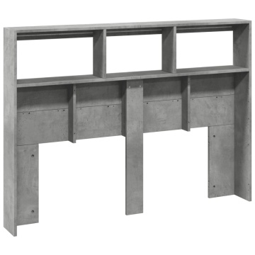 Tăblie de pat cu dulap și LED, gri beton, 140x17x102 cm - Img 7