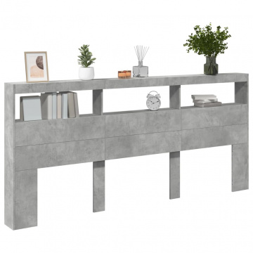 Tăblie de pat cu dulap și LED, gri beton, 220x17x102 cm - Img 8
