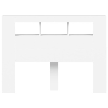 Tăblie de pat cu LED, alb, 140x18,5x103,5 cm, lemn - Img 5