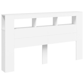 Tăblie de pat cu LED, alb, 180x18,5x103,5 cm, lemn - Img 3
