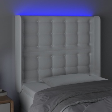 Tăblie de pat cu LED, alb, 83x16x118/128 cm, piele ecologică - Img 4