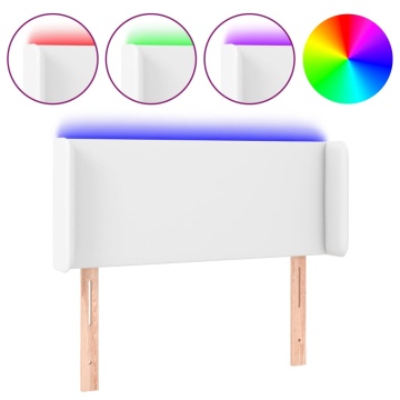 Tăblie de pat cu LED, alb, 93x16x78/88 cm, piele ecologică - Img 2