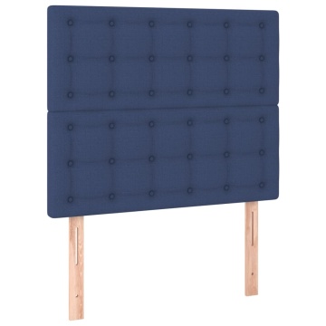 Tăblie de pat cu LED, albastru, 100x5x118/128 cm, textil - Img 4