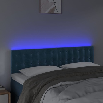 Tăblie de pat cu LED, albastru închis, 144x5x78/88 cm, catifea - Img 3