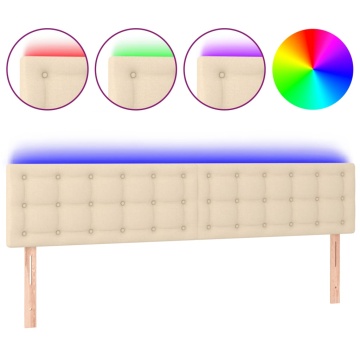 Tăblie de pat cu LED, crem, 200x5x78/88 cm, textil - Img 2