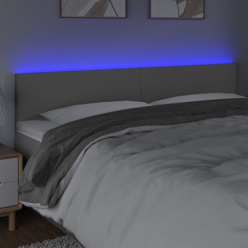 Tăblie de pat cu LED, gri, 180x5x78/88 cm, piele ecologică - Img 3
