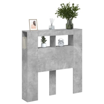 Tăblie de pat cu LED, gri beton, 100x18,5x103,5 cm, lemn - Img 8