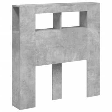 Tăblie de pat cu LED, gri beton, 100x18,5x103,5 cm, lemn - Img 3