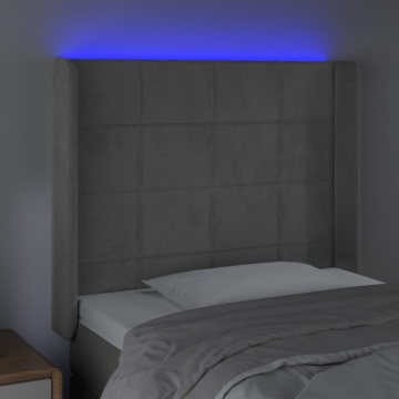 Tăblie de pat cu LED, gri deschis, 103x16x118/128 cm, catifea - Img 4