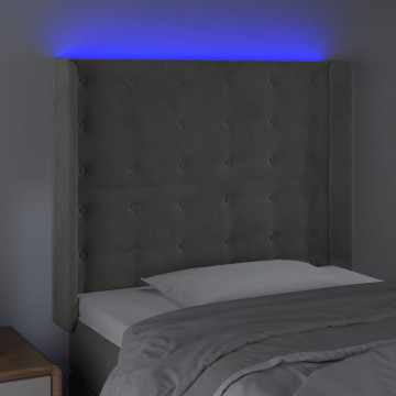 Tăblie de pat cu LED, gri deschis, 103x16x118/128 cm, catifea - Img 4
