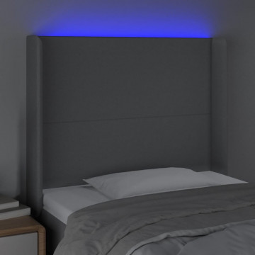 Tăblie de pat cu LED, gri deschis, 103x16x118/128 cm, textil - Img 3