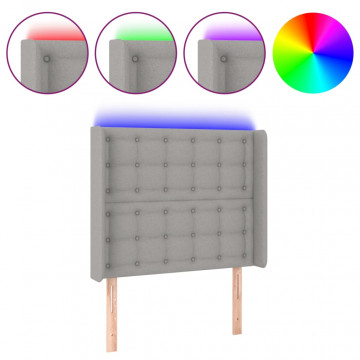Tăblie de pat cu LED, gri deschis, 103x16x118/128 cm, textil - Img 2