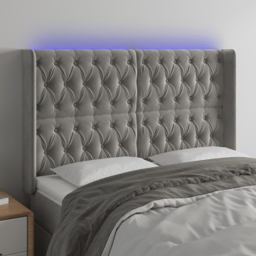 Tăblie de pat cu LED, gri deschis, 147x16x118/128 cm, catifea - Img 1