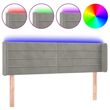 Tăblie de pat cu LED, gri deschis, 147x16x78/88 cm, catifea - Img 2