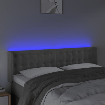 Tăblie de pat cu LED, gri deschis, 147x16x78/88 cm, catifea - Img 4