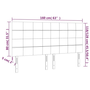 Tăblie de pat cu LED, gri deschis, 160x5x118/128 cm, textil - Img 5