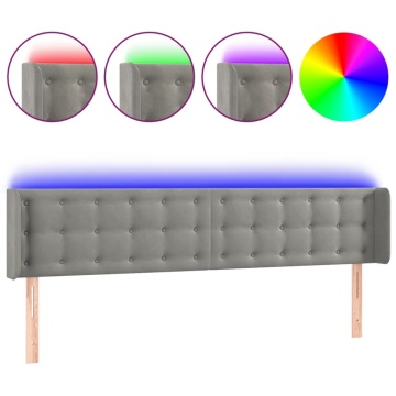 Tăblie de pat cu LED, gri deschis, 163x16x78/88 cm, catifea - Img 2