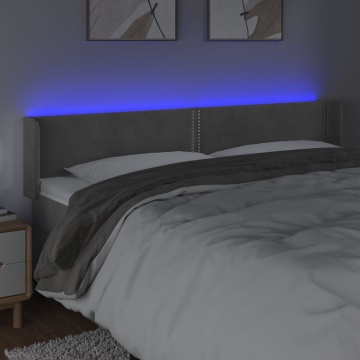 Tăblie de pat cu LED, gri deschis, 183x16x78/88 cm, catifea - Img 4