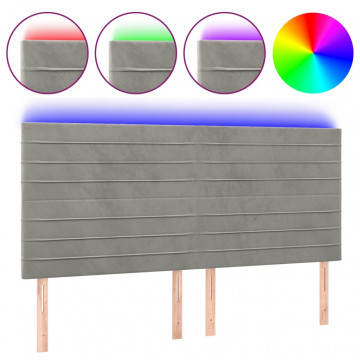 Tăblie de pat cu LED, gri deschis, 200x5x118/128 cm, catifea - Img 2