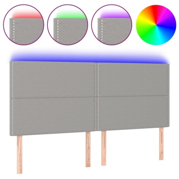 Tăblie de pat cu LED, gri deschis, 200x5x118/128 cm, textil - Img 2