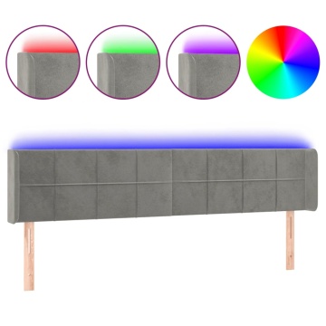 Tăblie de pat cu LED, gri deschis, 203x16x78/88 cm, catifea - Img 2